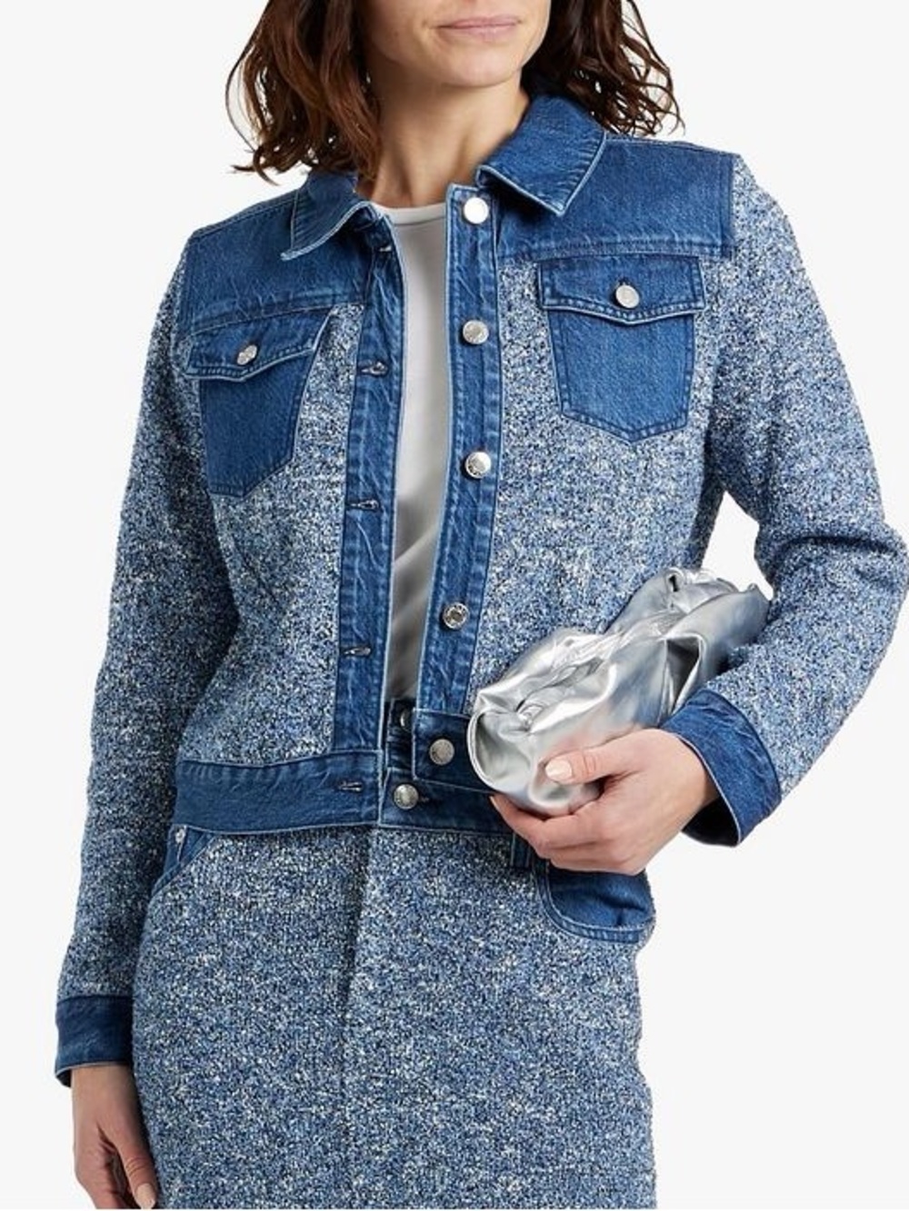 SIMKHAI Baylin Boucle Denim‎ Panel Jacket M NWT Tide Midnight Multi $695